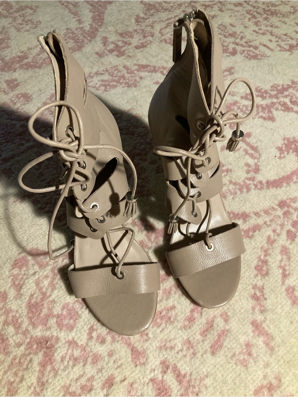 Zimmermann Taupe Lace-Up Open-Toe Heels